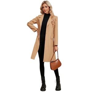 Women's Khaki Beige Blazer Jacket Coat Wool Like Button Front, Sz L(12)